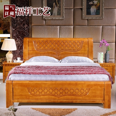 现代中式简约双人中式高箱床 储物结婚主卧室成人橡木实木床1.8米