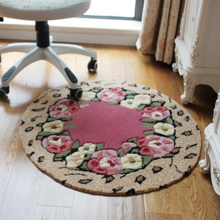 玫瑰加厚圆形地毯卧室化妆凳垫电脑椅毯椅垫吊篮毯客厅地毯