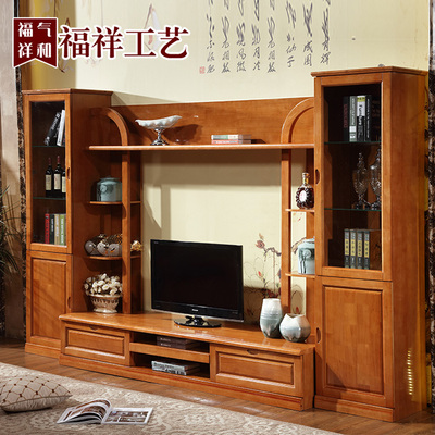 新款橡胶木地柜小户型影视柜中式家具实木客厅电视柜组合墙背景柜