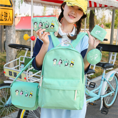 新款双肩包韩版学院风高初中学生女背包卡通动物印花单肩斜挎书包
