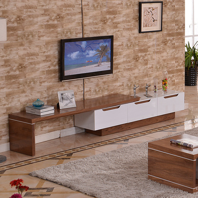 电视柜现代简约茶几电视柜组合小户型可伸缩电视柜胡桃木色