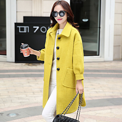 2015冬季新品韩版修身时尚女中长款毛呢外套