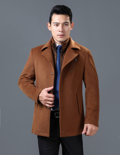 2015冬季新款中长款中年男士内胆羊绒大衣羊毛呢子商务大衣