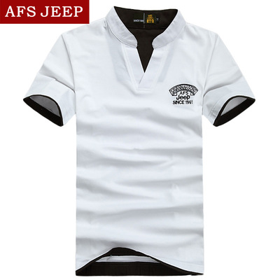 2015夏装新款Afs Jeep战地吉普短袖 男 时尚休闲男士小V领短袖t恤