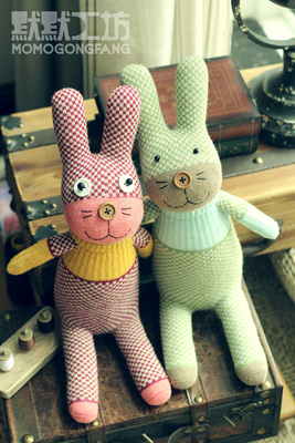 手工羊毛袜子娃娃兔子 美式乡村田园日韩风手作布偶结婚礼物定制