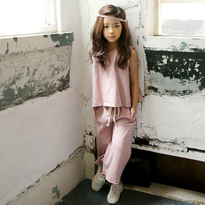 2016韩版童装夏季女童新品纯棉上衣九分裤套装两件套中大童亲子装