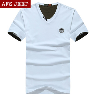 2015夏季新款AFSJEEP战地吉普短袖T恤 棉质小V领体恤衫男NW6c9ceW