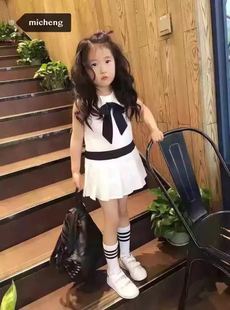 2016年夏季新款韩版白色女童雪纺连衣裙女童连衣裙学院风