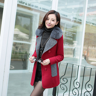2015冬装新款韩版修身显瘦甜美淑女短款毛呢外套女呢子大衣中款厚