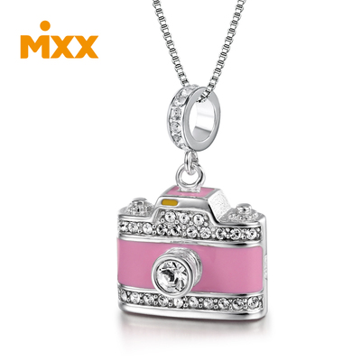 MIXX 正品 925银镀白金 油彩 时尚旅行的意义粉色相机 DIY 吊坠