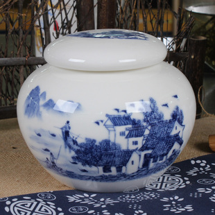 茶叶罐陶瓷中号 青花瓷罐密封带盖 普洱茶叶罐陶瓷 茶叶盒瓷罐
