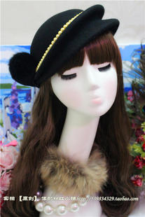 黑色贝雷帽珍珠女士帽子可爱气质空姐帽羊毛毡小礼帽DIY女士帽子