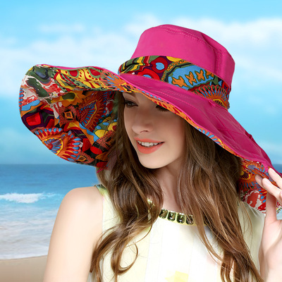 帽子女秋春夏天出游遮阳帽防晒防紫外线可折叠沙滩大沿度假太阳帽