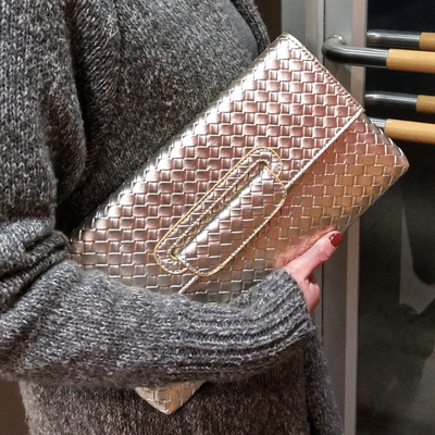 2017新款韩版手拿包女编织纹钱包手机包时尚潮流手夹包个性手腕包