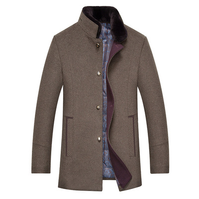 2015新款男式羊毛呢大衣外套 中长款毛领加厚羊毛呢大衣男呢大衣