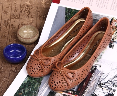 马来西亚单 镂空透气蝴蝶结浅口平底单鞋 修脚款 软包装特价促销