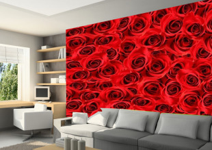 大型壁画电视背景墙大红色玫瑰花个性卧室壁纸婚房墙贴温馨小屋