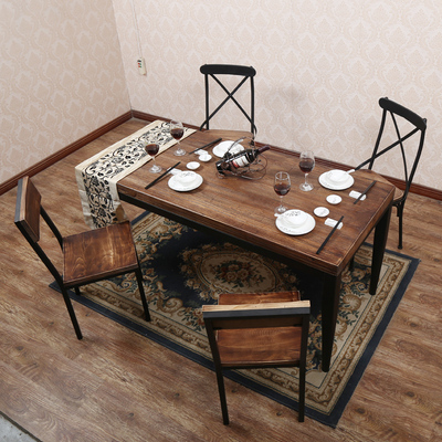 定制美式复古餐桌咖啡厅桌椅实木餐桌椅组合长方形会议桌饭桌子
