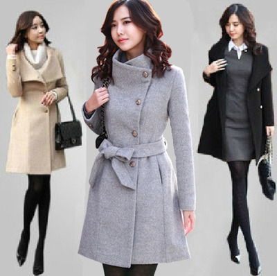2015冬装呢子大衣女中长款加厚修身单排扣大码毛呢外套女韩版显瘦