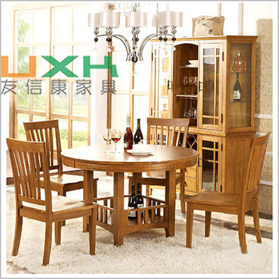 美式乡村全实木餐桌餐椅组合橡木圆形餐桌定制北京
