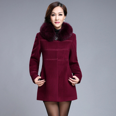 2015新款羊毛绒女式大衣中老年秋冬装妈妈装中长款呢外套代理加盟