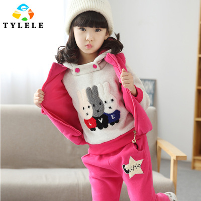 2015冬季加厚女童个性韩版儿童卡通休闲可爱兔子三件套 童装