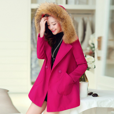2015秋冬新款韩版女装呢子大衣 女斗篷中长款长袖双排扣毛呢外套