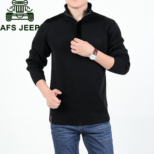 Afs Jeep/战地吉普男士半高拉链领针织衫线衫纯棉毛衣外套毛线衫