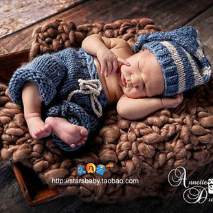 欧美风宝宝满月拍照衣服 婴儿百岁百天照影楼摄影服装道具毛线衣