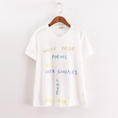 2015夏装新款 韩版学院风船锚字母手绘图案 短袖学生t恤百搭上衣