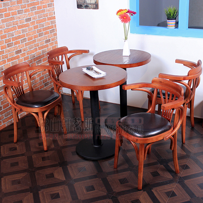 复古 星巴克桌椅 咖啡厅桌椅茶餐厅奶茶甜品店西餐厅实木扶手桌椅