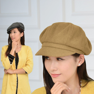 新款秋季帽子女士韩版优雅毛呢帽青年春季户外短檐八角帽潮包邮