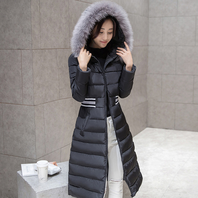 冬季外套修身显瘦羽绒棉服新款加厚大毛领连帽韩国棉衣女中长款