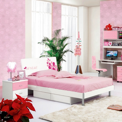 儿童床女孩女童单人床类HH06 粉色公主房间 卧室套房组合家具套装