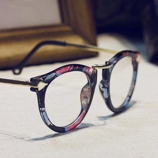 欧美复古风潮男女款大黑圆框眼镜架近视板材眼镜框金属平光镜