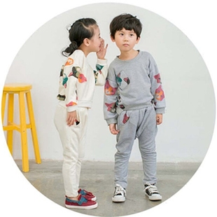 男童套装秋装3-5岁纯棉韩版女童卫衣套头潮兄妹装儿童运动两件套
