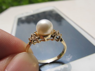 韩国代购14K纯金配钻天然淡水珍珠戒指 18K黄金指环 优雅女人