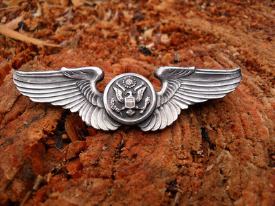 美国代购二战原品老银 米军USAF空中军3英寸纯银鹰式飞行翅膀徽章