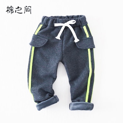 【棉之间】冬季新款纯棉儿童运动裤 两条杠暖倍儿长裤加绒裤子潮