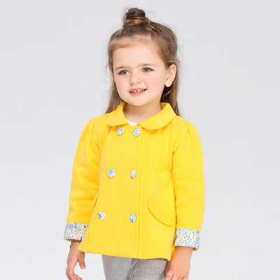 童装2016小童外套 秋季欧美品牌袖口碎花复古双排扣女童外套