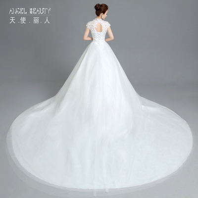 婚纱礼服新款2015 冬季一字肩齐地新娘婚纱 简约蕾丝包肩拖尾婚纱
