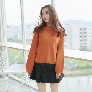 2015冬季新款韩版中长款毛衣女立领套头通勤宽松长袖打底衫加厚