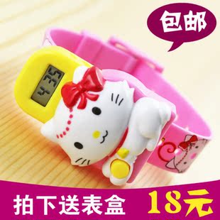 包邮 韩国弹盖可爱kt猫咪 卡通儿童手表 创意学生女孩款电子数字