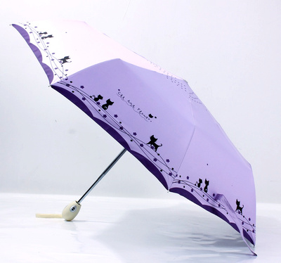创意可爱小猫咪三折伞卡通黑胶折叠晴雨伞全自动女款小清新洋伞潮