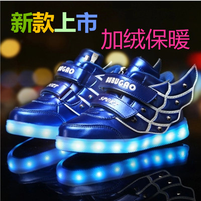 儿童灯鞋小孩发荧光运动鞋女童LED带彩灯翅膀鞋USB充电男童夜光鞋