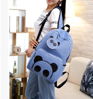 熊猫双肩包女2014韩版可爱卡通背包帆布包中小学生男女学院书包包