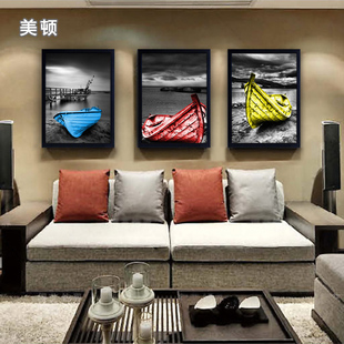 客厅装饰画三联沙发背景墙挂画现代简约艺术抽象墙壁画黑白北欧船