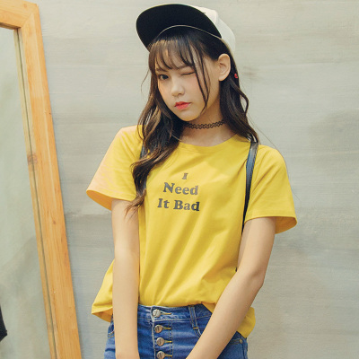 2016夏装新款韩版百搭字母印花短袖T恤女上衣粤潮特惠包邮