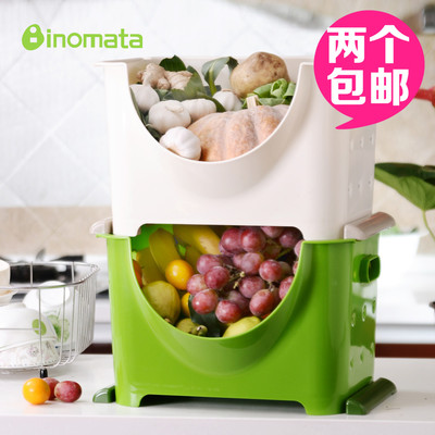 日本进口inomata叠加式收纳筐 水果蔬菜收纳箱塑料 厨房收纳