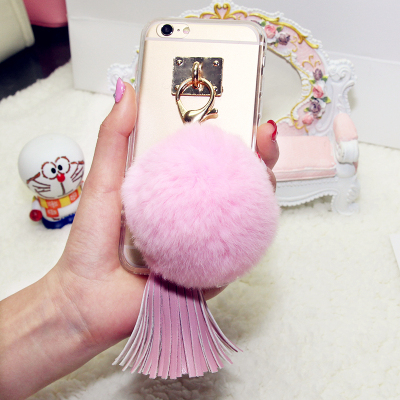 韩国獭兔毛球流苏挂坠iPhone5s手机壳苹果6splus5.5挂件4.7保护套